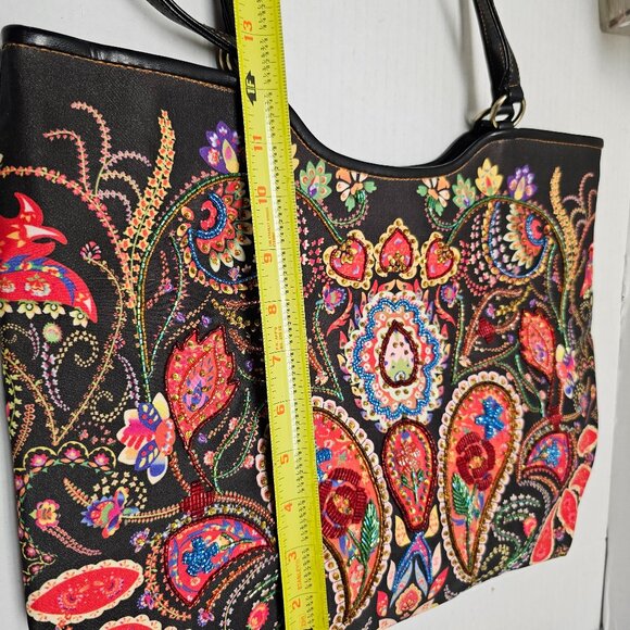 Womens Isabella Fiore Floral Flower Paisley Embroidered Beaded Tote Shoulder BAG - Picture 14 of 16